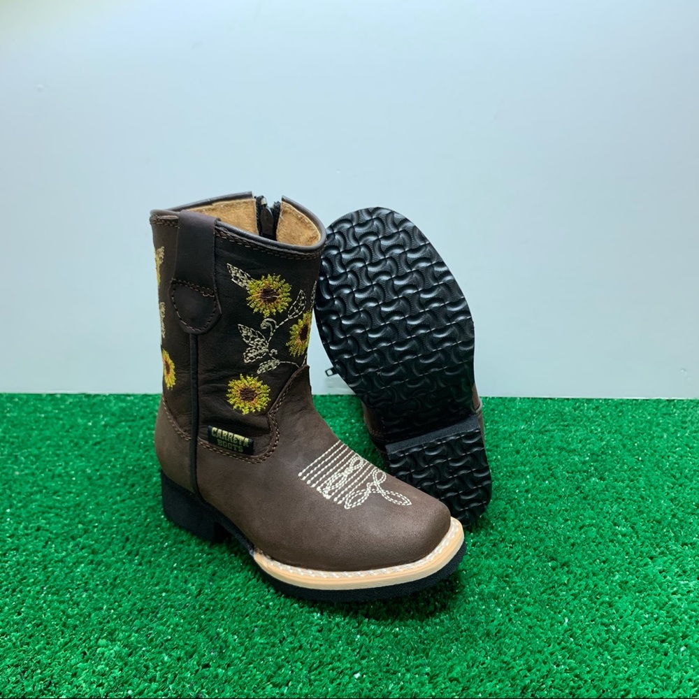 Cowgirl kids Rodeo Western Genuine Leather embroidered sunflower Boots Zipped